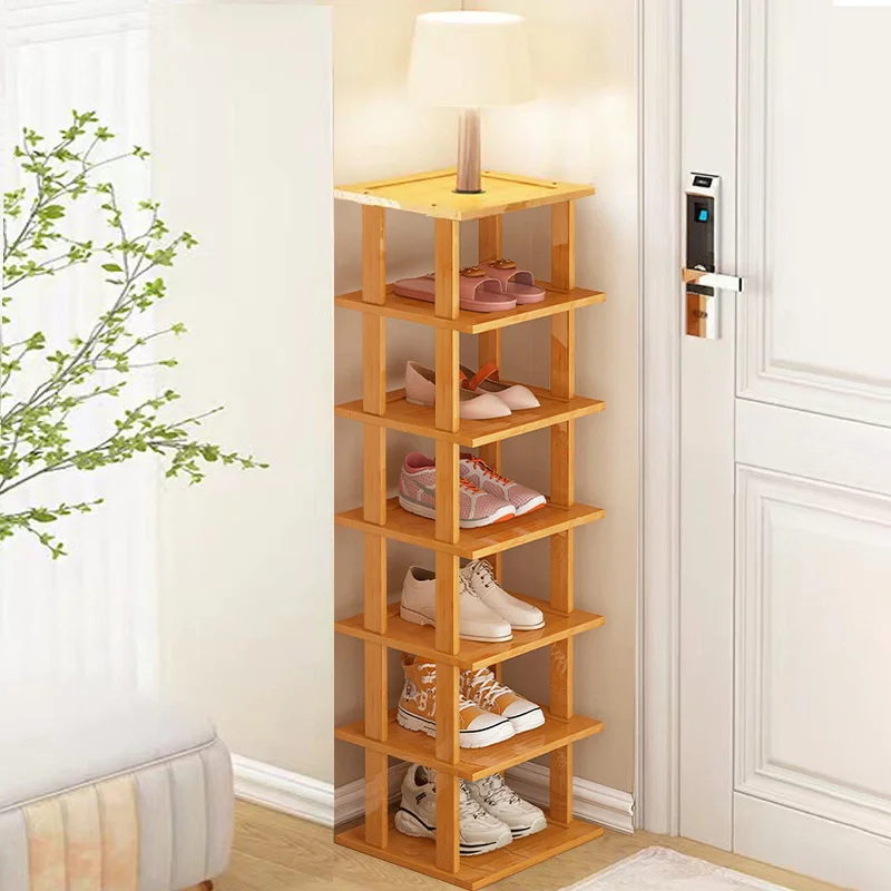 SAN HE Bamboo Vertical Shoe Rack - Tall Slim Organiser for Small Spaces