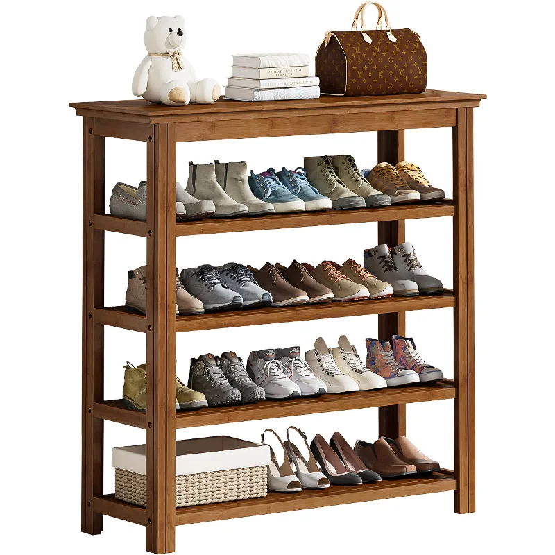 Bamworld Shoe Rack 5 Tier Wooden Storage Benches Wood Free Standing Shoe Shelf for Entryway Hallway (Brown,39.4")