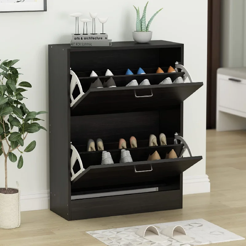 FUFU&GAGA Shoe Cabinet with 2 Flip Drawers for Entryway, Modern Storage Cabinet, Freestanding Rack Organizer (23.6”W x 9.4”D 31.4”H)(Black)