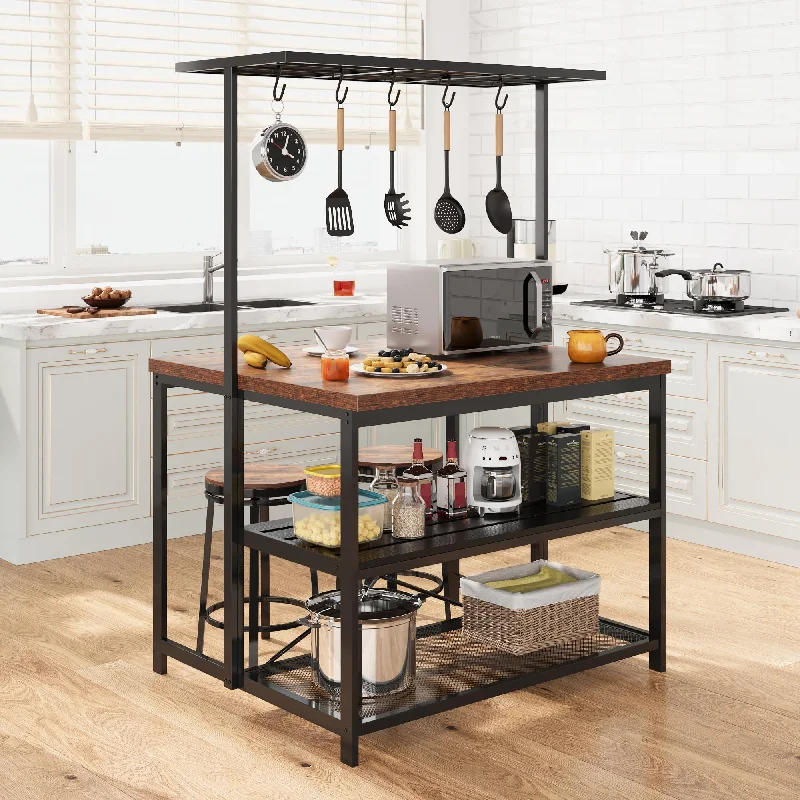 GAOMON Vintage Kitchen Island with 3-Tier Storage and 5 Hooks - Versatile Bakers Rack and Microwave Stand