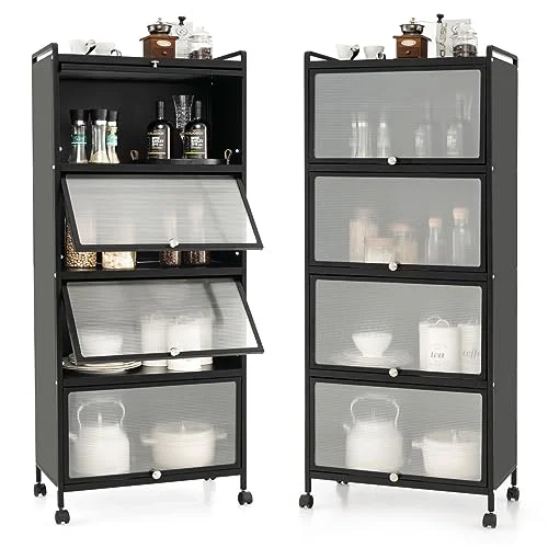 Giantex 5-Tier Freestanding Kitchen Storage Cabinet with Mobile Design and Flip-Up Doors, Black