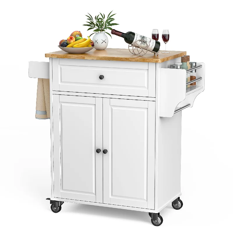 Gizoon White Kitchen Island Cart with Adjustable Shelves, Drawer, and Movable Wheels