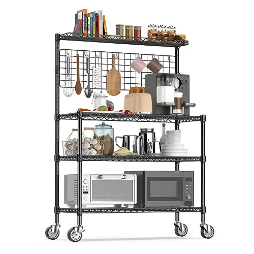 Leteuke NSF Certified 4-Tier Rolling Kitchen Bakers Rack with Adjustable Shelves and 20 S-Hooks