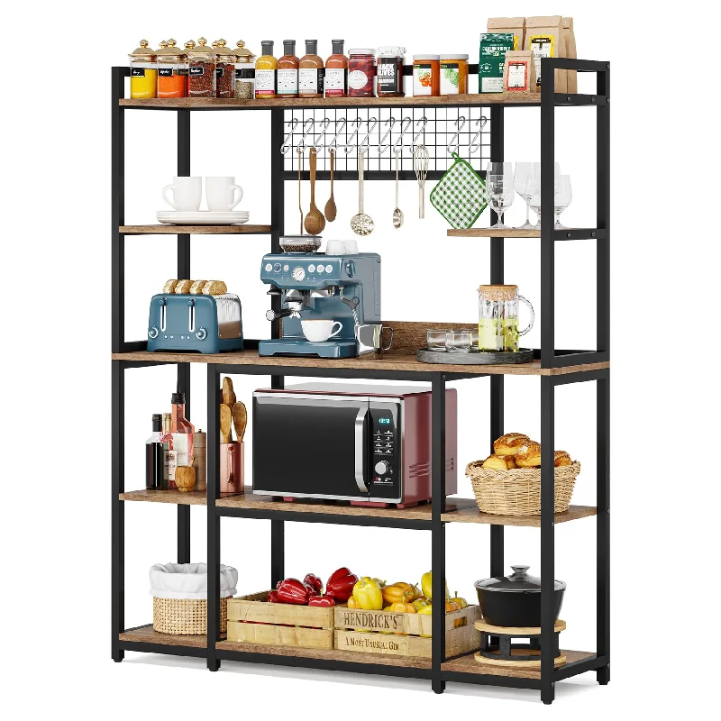 LITTLE TREE 5-Tier Kitchen Bakers Rack - Versatile Microwave Stand & Extra Wide Storage Shelf in Light Brown and Black