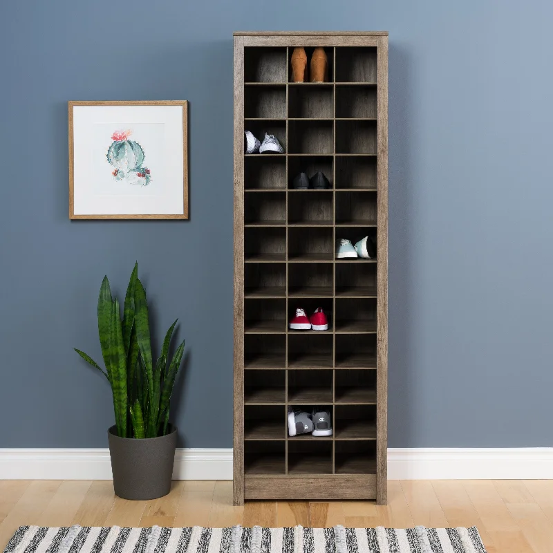 Prepac Elegant Gray Shoe Storage Cabinet, Space-Saving Solution with Cubbies for 36 Pairs, 13"D x 23.5" W x 72.5" H