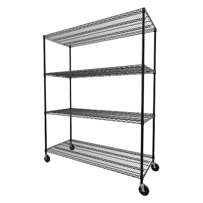 Heavy-Duty Black Steel Wire Shelving Unit with Wheels - 4-Tier NSF Certified Storage Rack (24"x60"x72")