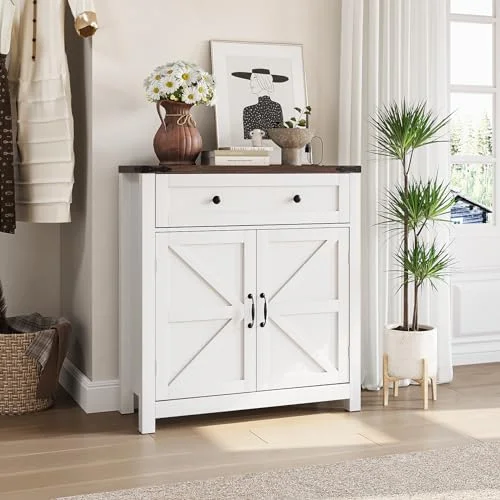 Semiocthome Vintage Farmhouse Multi-Functional Storage Cabinet with Adjustable Shelf in White