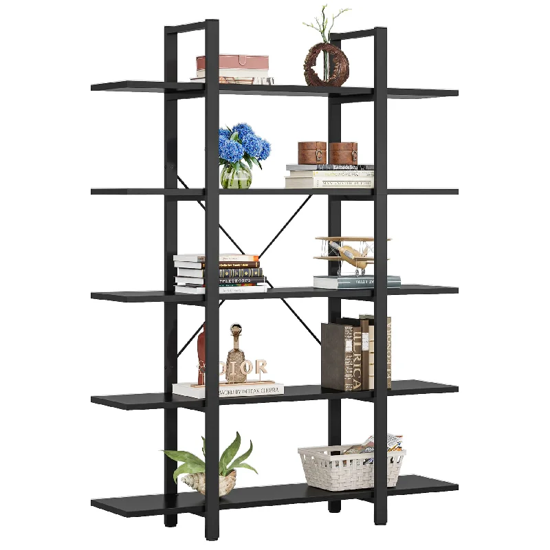 Tribesigns 5-Tier Bookshelf, Vintage Industrial Style Bookcase 72 H x 12 W x 47L Inches, Black