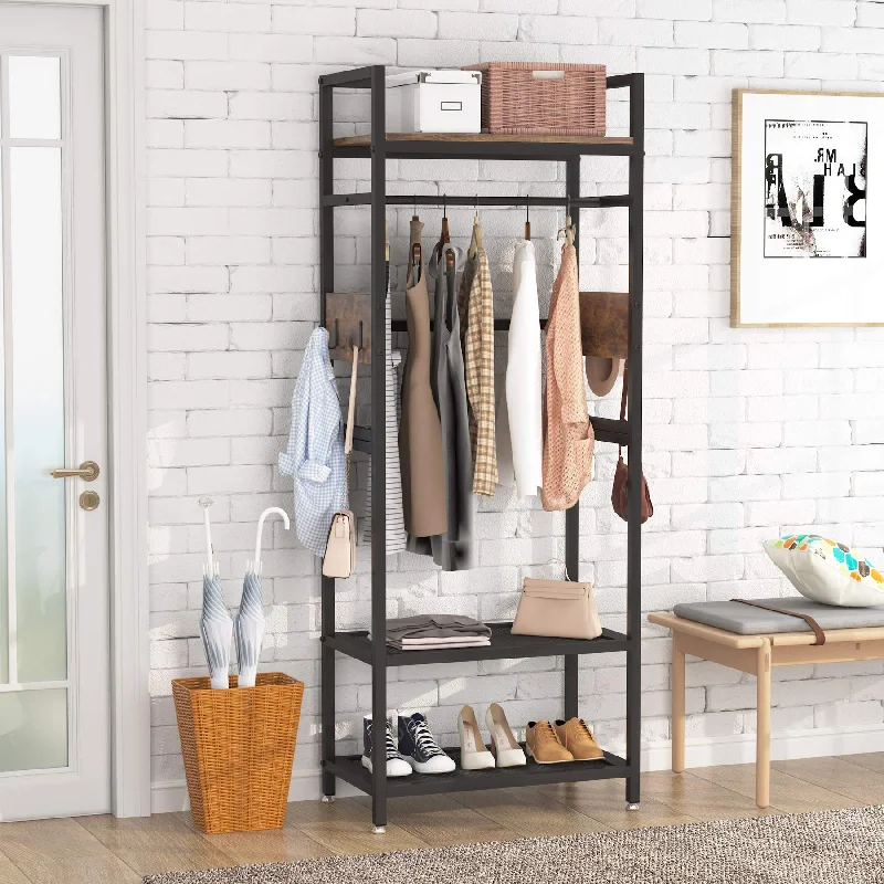 Tribesigns Small Heavy Duty Clothes Rack with Shelf and Hanging Rod, Freestanding Closet Organizer, Industrial Hall Tree Garments Rack for Small Space,Bedroom,27'' W X69'' H, Max Load 300LBS