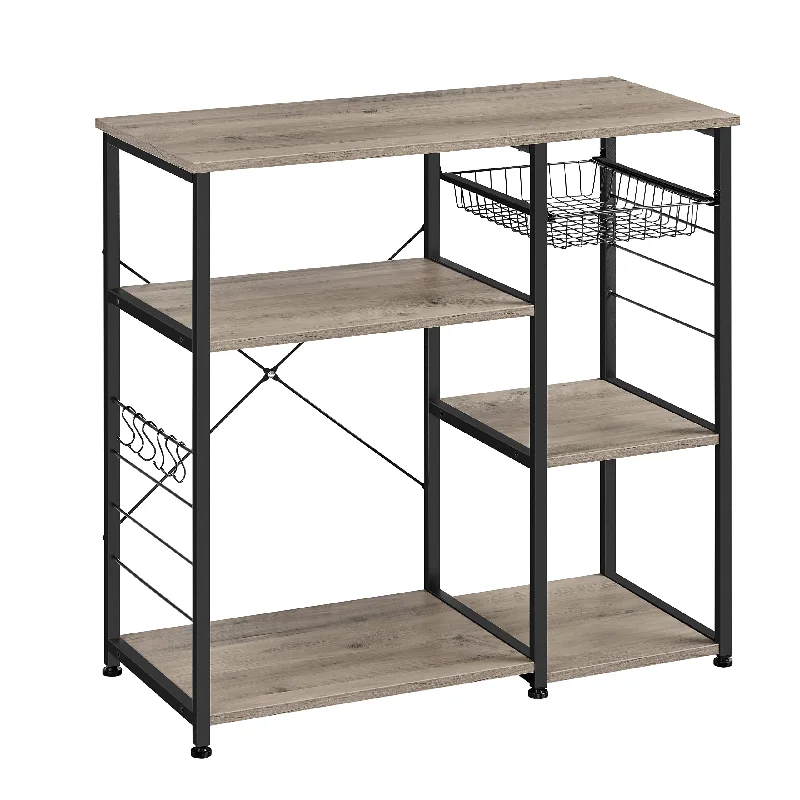 VASAGLE ALINRU Industrial Kitchen Baker's Rack with Wire Basket and Hooks in Greige and Black