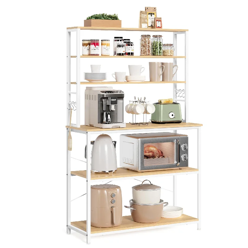 VASAGLE 39.4-Inch Industrial Oak and White Coffee Bar with 6-Tier Storage and Adjustable Shelves