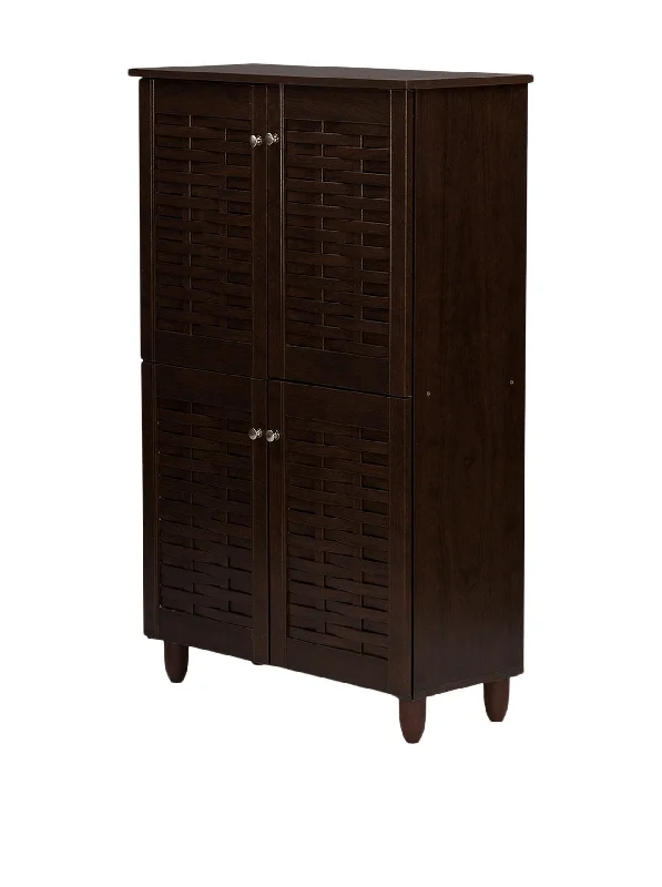 Wholesale Interiors Baxton Studio Winda Modern and Contemporary 4-Door Dark Brown Wooden Entryway Shoes Storage Cabinet