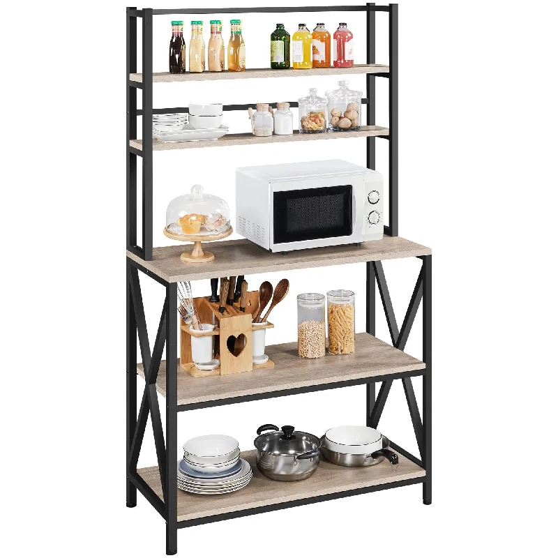 Yaheetech 5-Tier Kitchen Baker's Rack with Adjustable Feet and Utility Storage in Grey