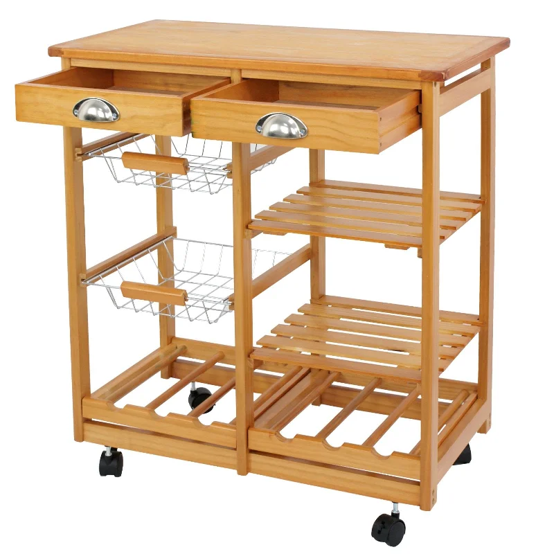 ZENY 4-Tier Stylish Wooden Kitchen Storage Cart with Drawers & Baskets