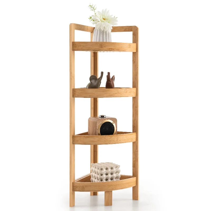 Giantex Bathroom Corner Shelf Stand - 4 Tier Bamboo Corner Stand, 31.5" Corner Storage Shelf