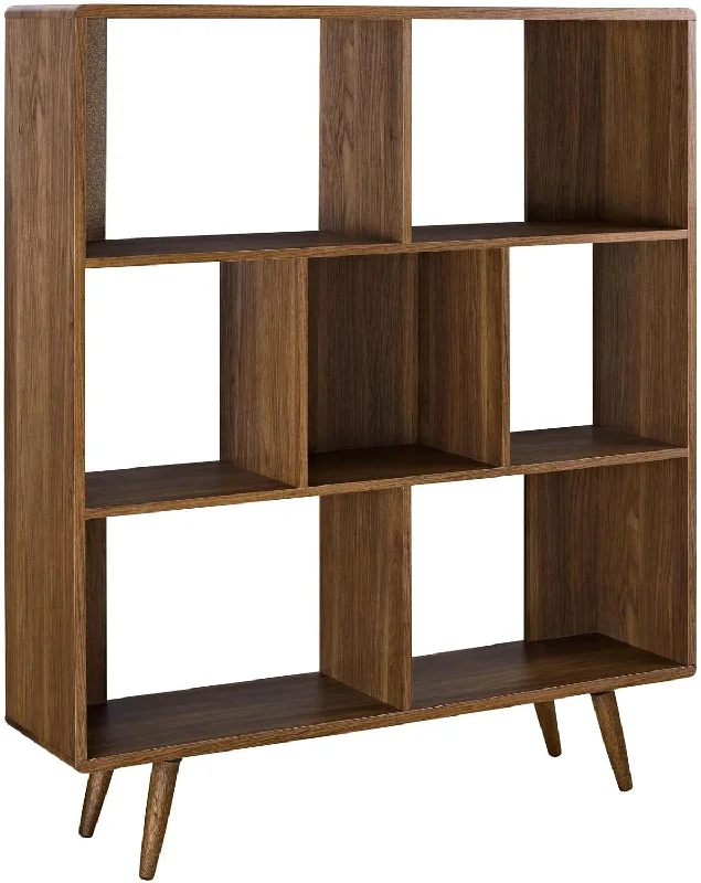 Modway Transmit Mid-Century Offset Cube Wood 7 tier Bookcase in Walnut - $100