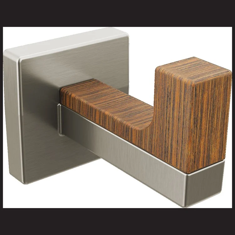 Robe Hook Frank Lloyd Wright Brilliance Luxe Nickel/Teak Wood 1-1/2 Inch 2-5/16 Inch Wall Mount Metal