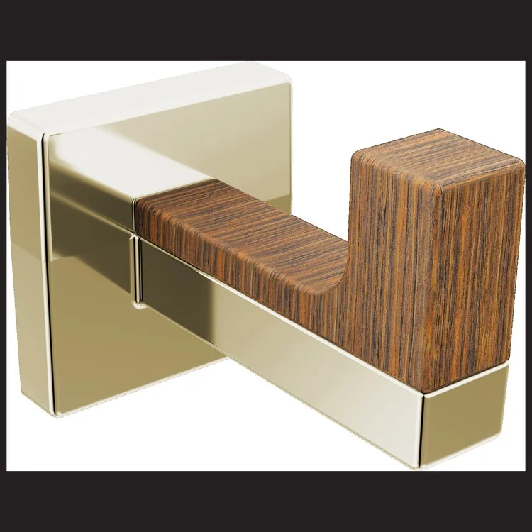 Robe Hook Frank Lloyd Wright Brilliance Polished Nickel/Teak Wood 1-1/2 Inch 2-5/16 Inch Wall Mount Metal