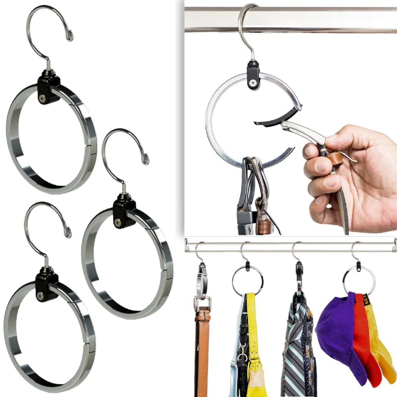 3-Pack Multipurpose Closet Hanger Organizer ROLLY HANGER Great Space Saver Ideal for Tidying Up Any Closet Perfect for Belts, Sport Hats, Ties, Scarves, Purses & More