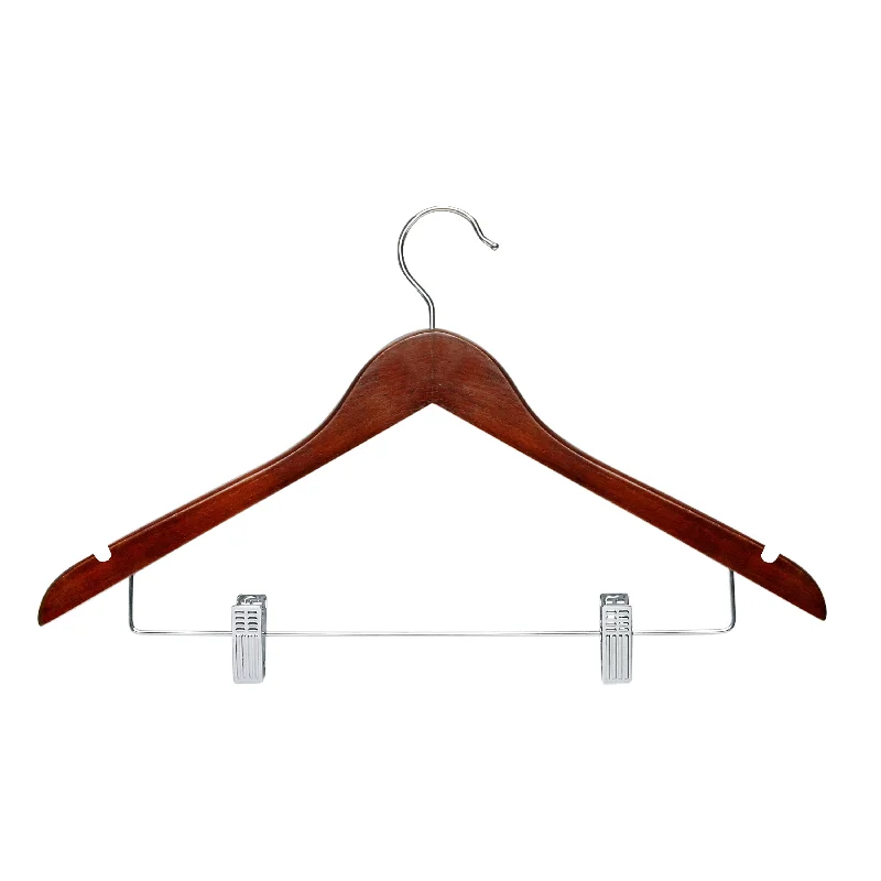 Cherry Finish Wood Suit Hangers with Clips (12-Pack)