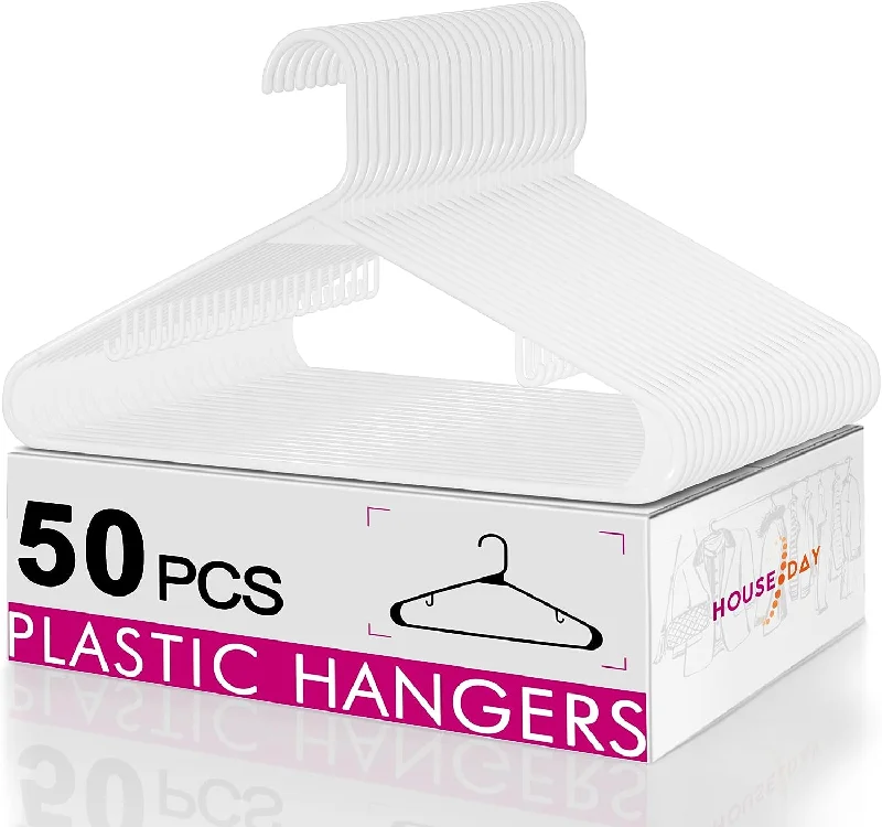 HOUSE DAY 16.5x9.3 Inch Plastic Hangers White 50 Pack