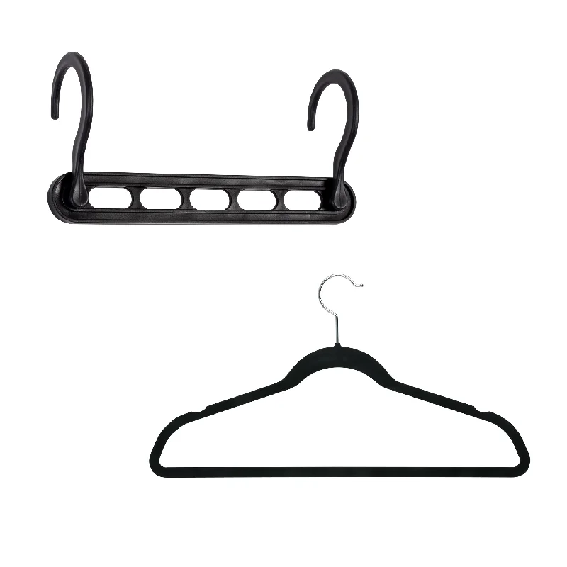 Black 5 Collapsible Hangers and 50 Velvet Hangers (55-Piece Set)