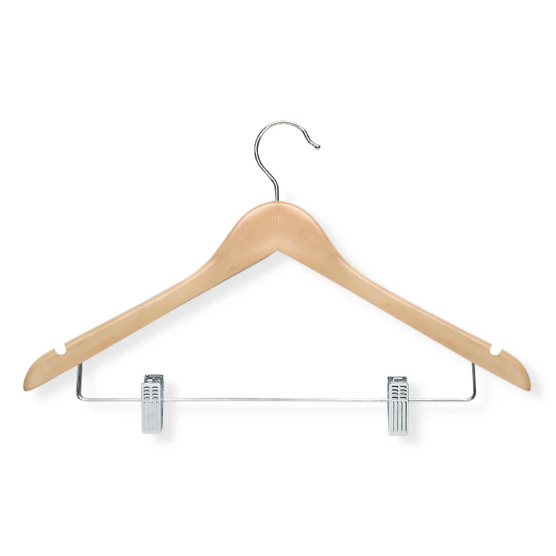 Maple Finish Wood Clip Suit Hangers (12-Pack)